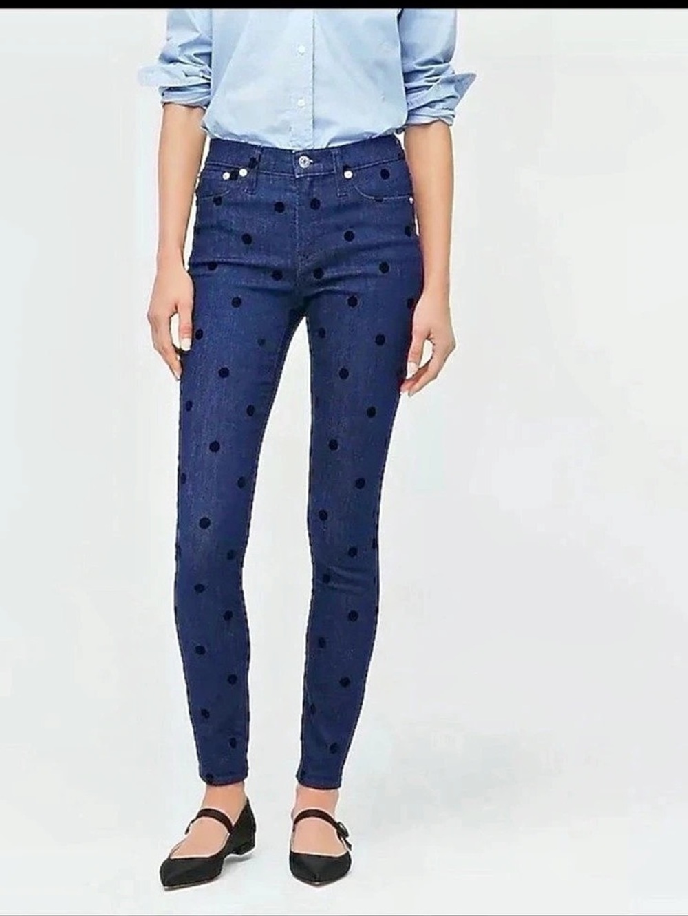 J.Crew Polka Dot hi rise toothpickJ eans in Blue Waist 28